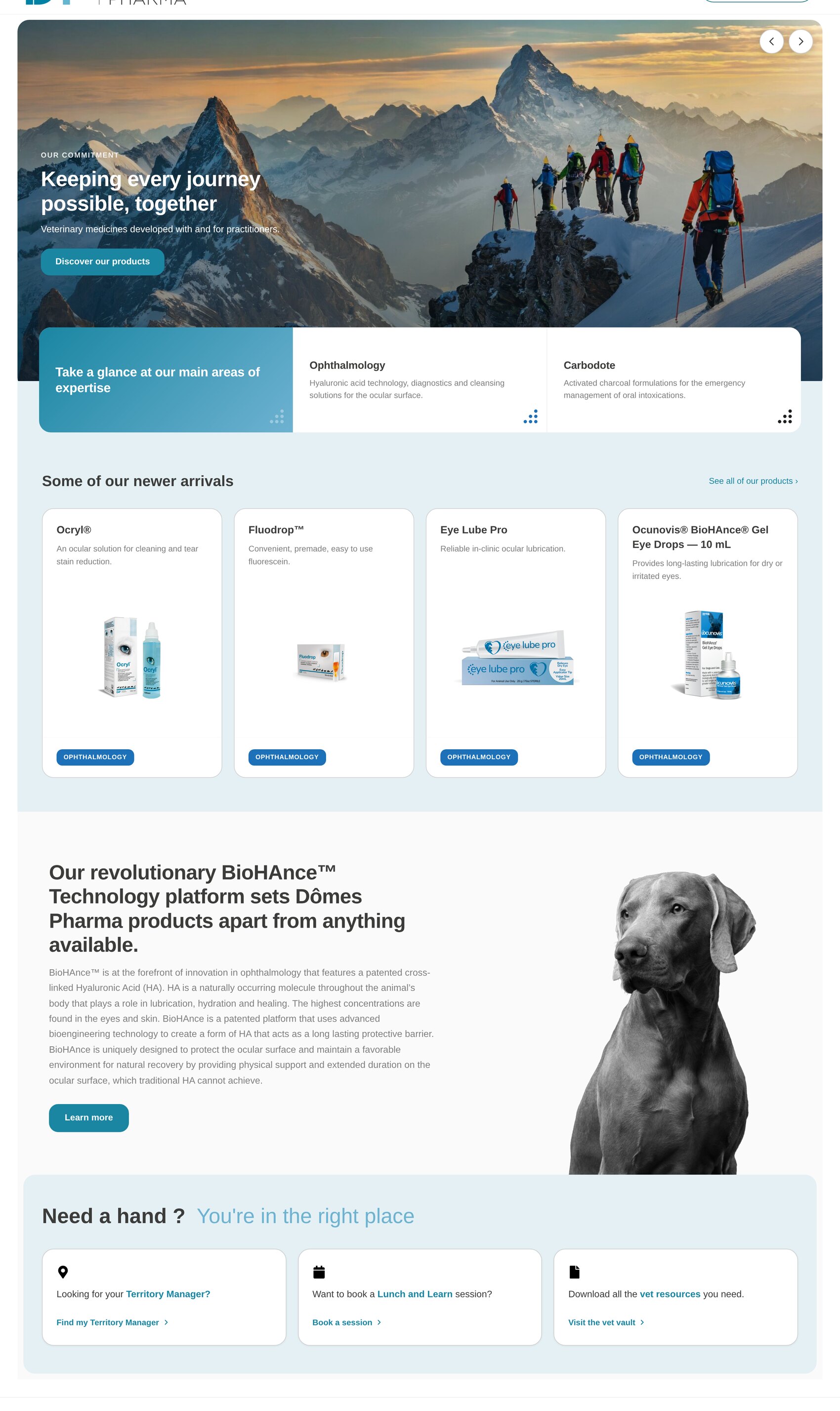 The home page, assembled entirely from Domes Pharma blocks