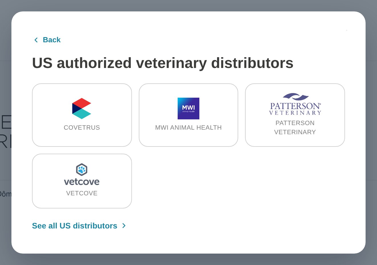 Modal step two: authorized veterinary distributors