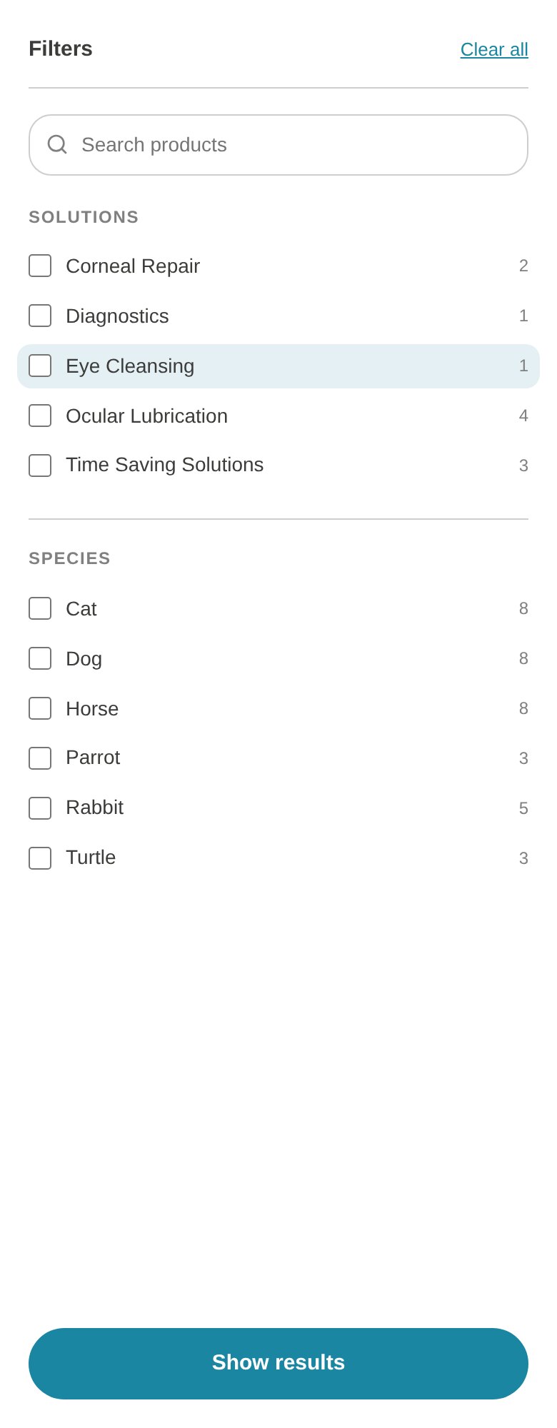 The mobile filter drawer open