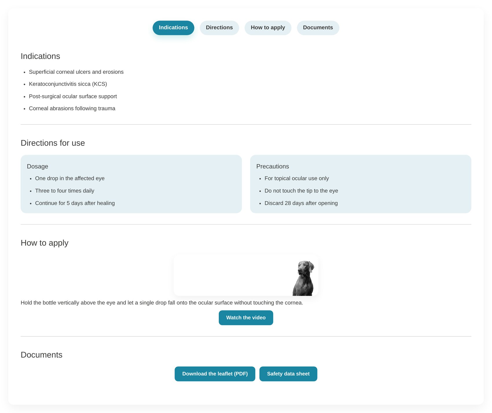A product details block with one tab per layout