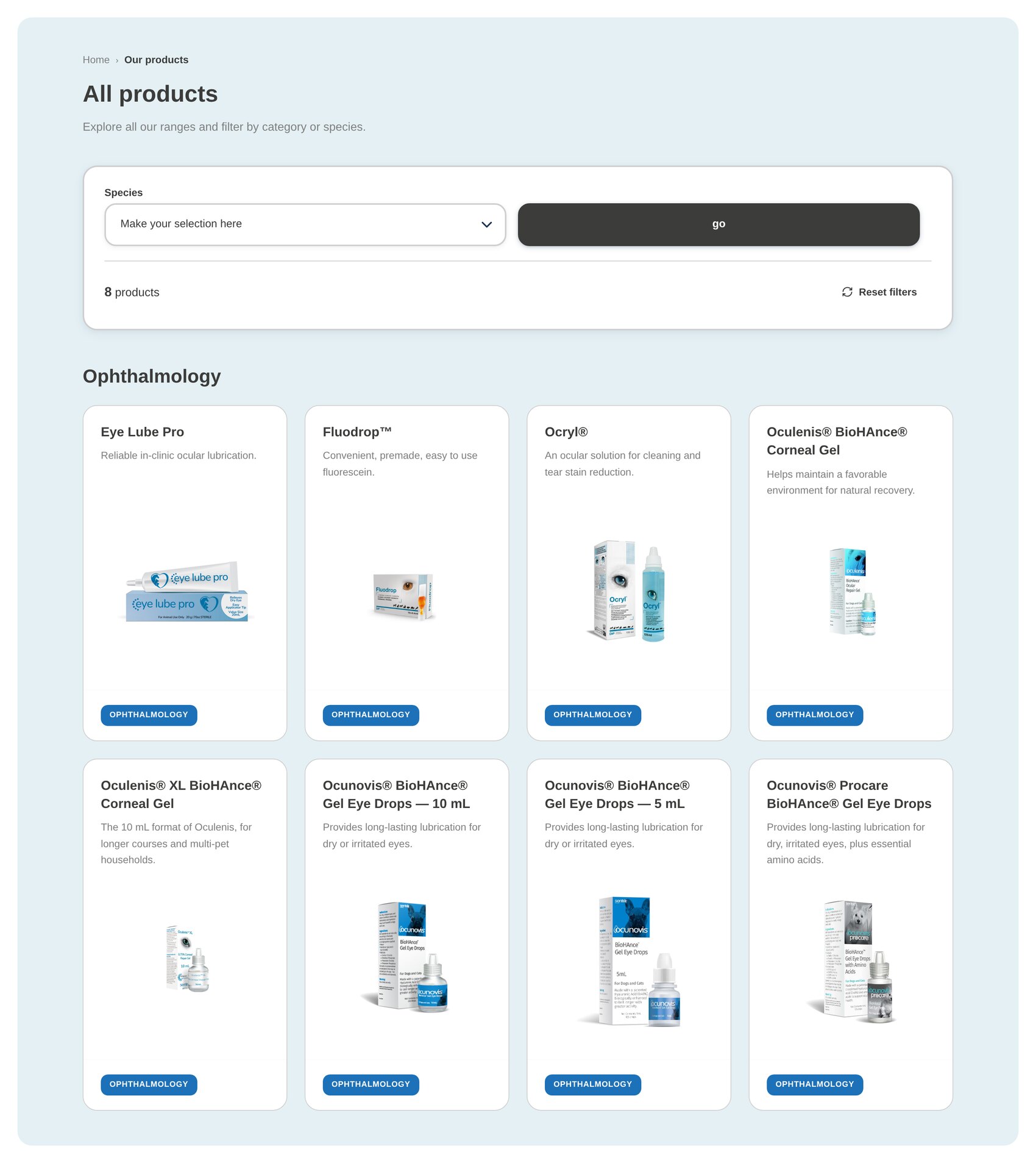 Product grid with dropdown filters