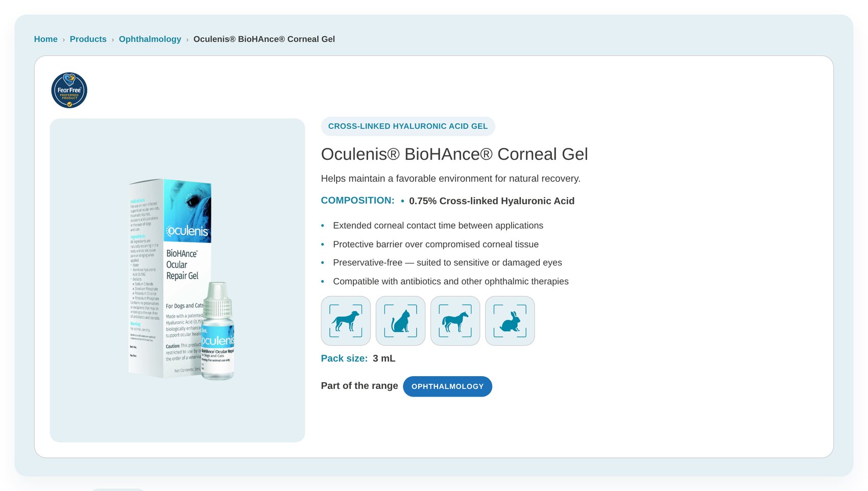 A complete product sheet block on a product page