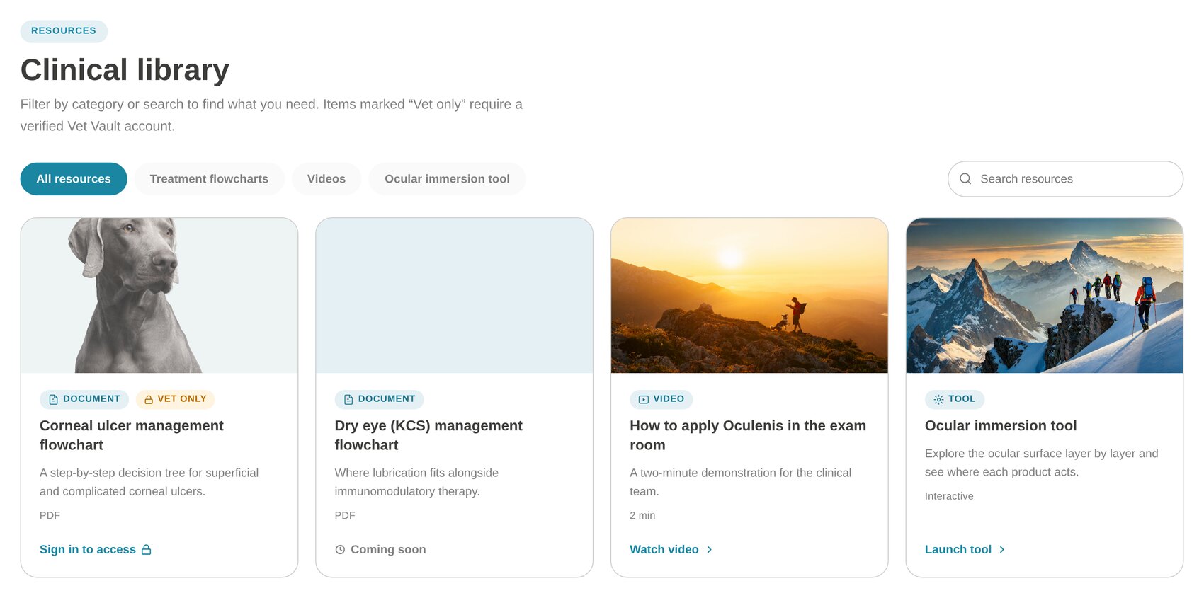 Resource library with category filters