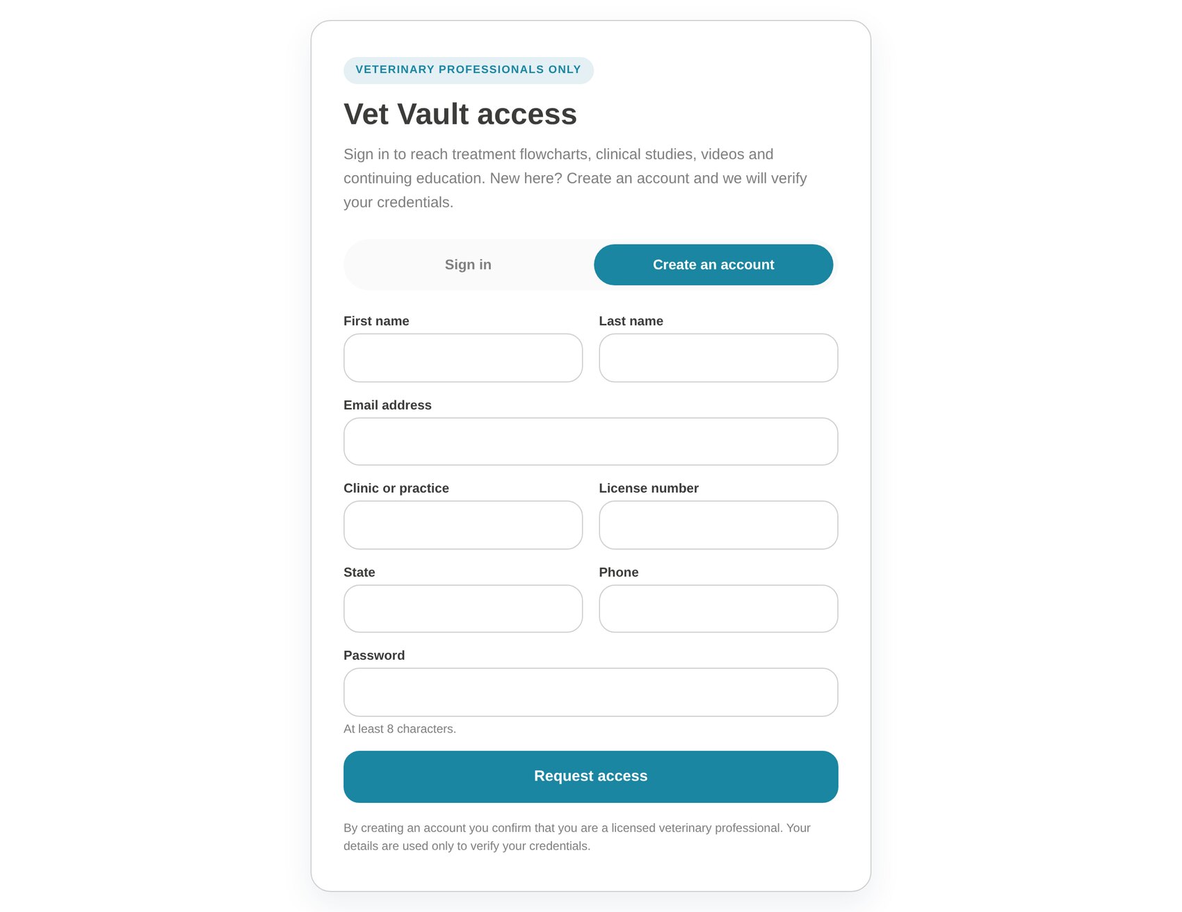 The account request tab
