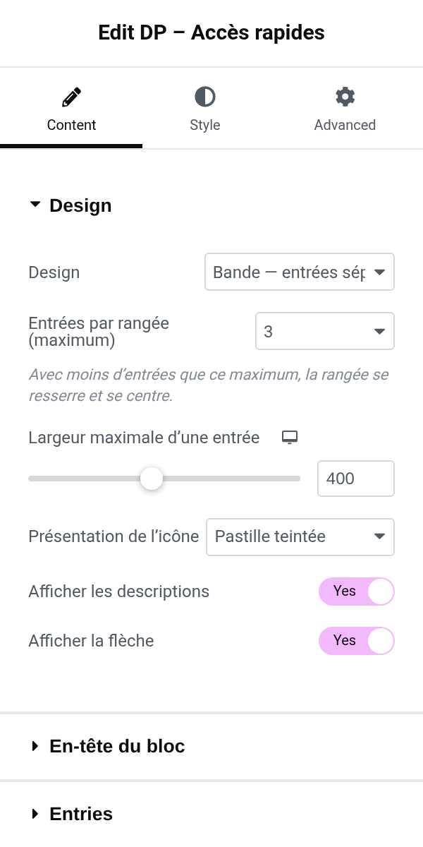Settings panel of the dp_quick_links block