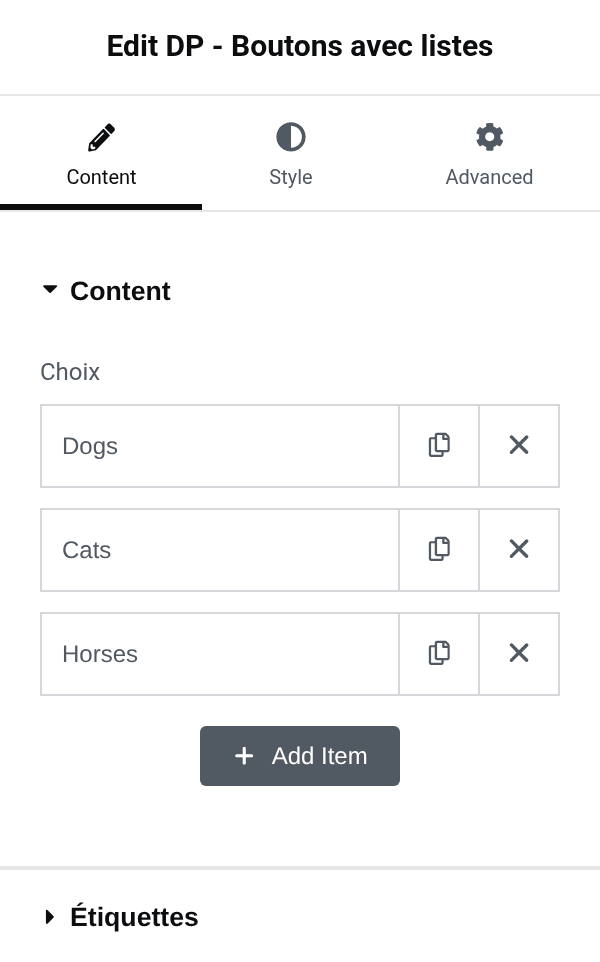 Settings panel of the dp_select_pills block