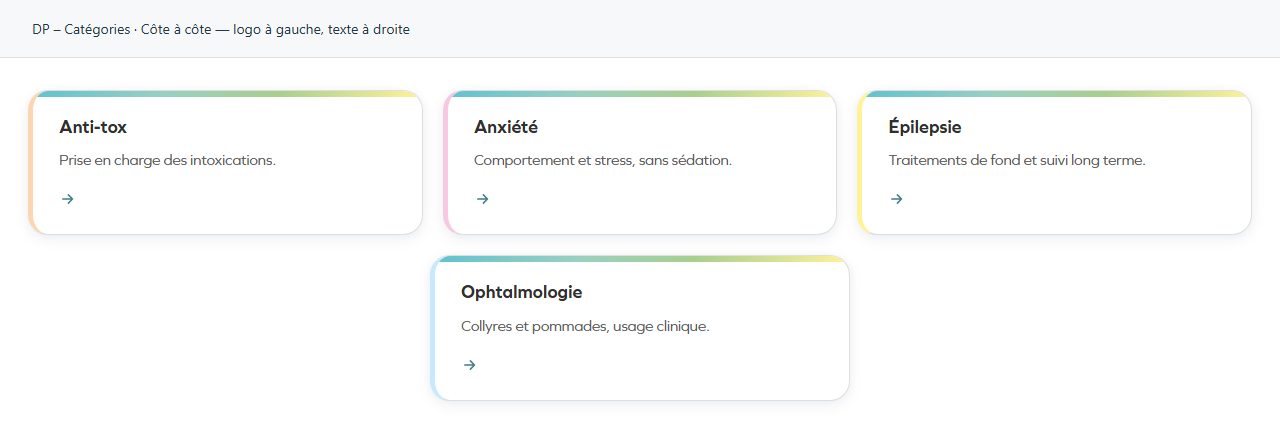 DP – Catégories — Côte à côte — logo à gauche, texte à droite