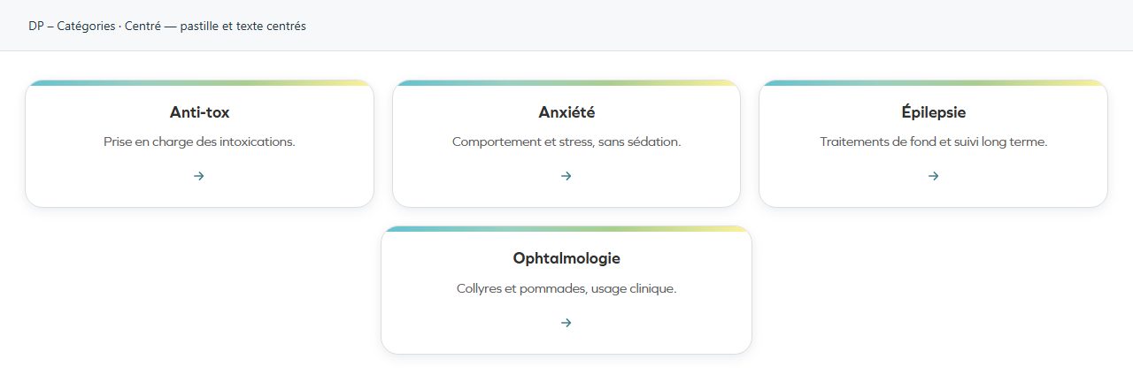 DP – Catégories — Centré — pastille et texte centrés