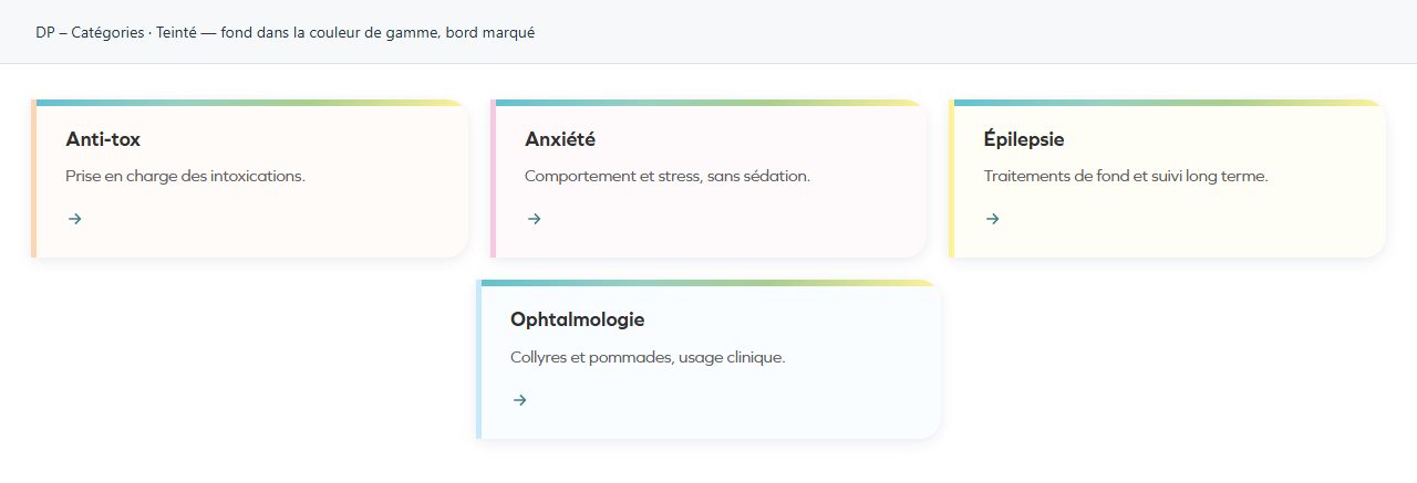 DP – Catégories — Teinté — fond dans la couleur de gamme, bord marqué