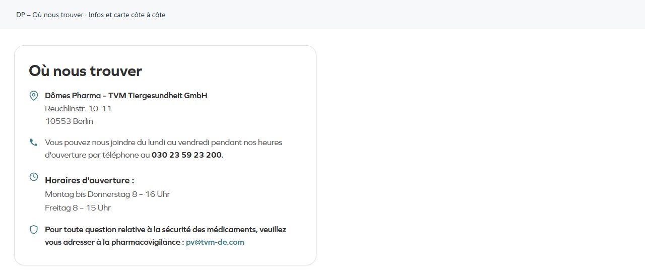 DP – Où nous trouver — Infos et carte côte à côte