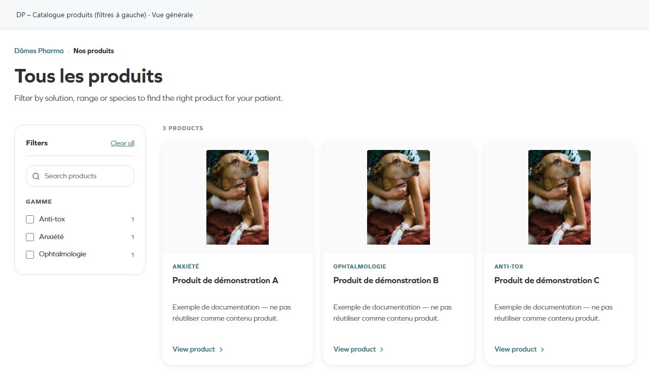 DP – Catalogue produits (filtres à gauche) — Overall view