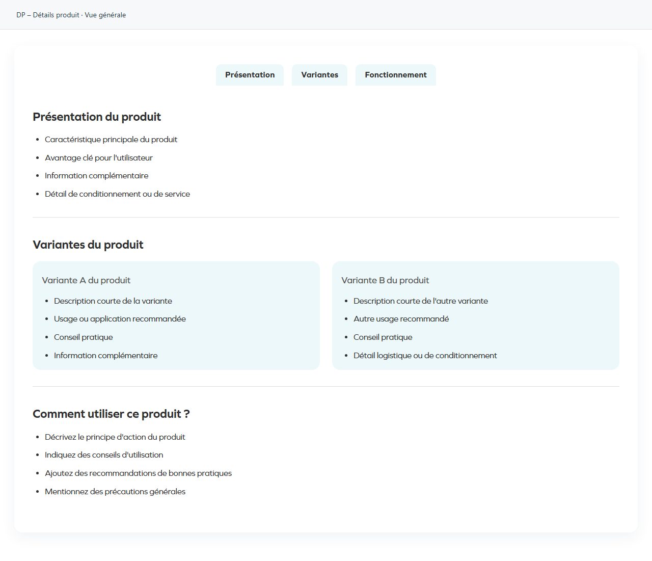 DP – Détails produit — Overall view
