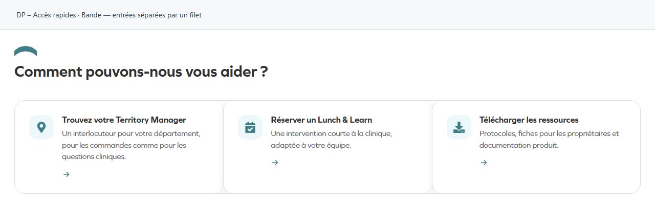 DP – Accès rapides — Bande — entrées séparées par un filet