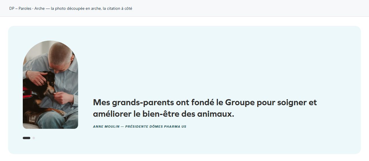 DP – Paroles — Arche — la photo découpée en arche, la citation à côté