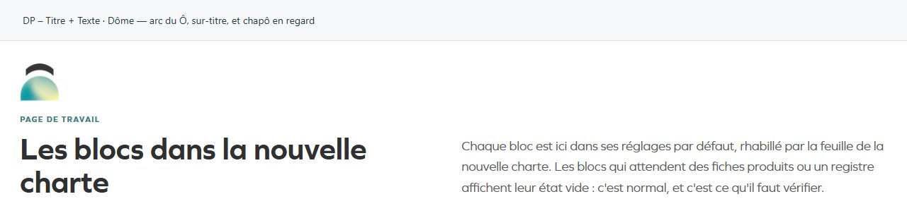DP – Titre + Texte — Dôme — arc du Ô, sur-titre, et chapô en regard
